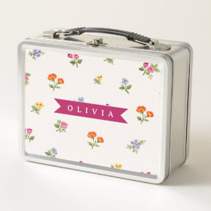 Personalized Ditsy Floral Cottagecore Wildflower Metal Lunch Box