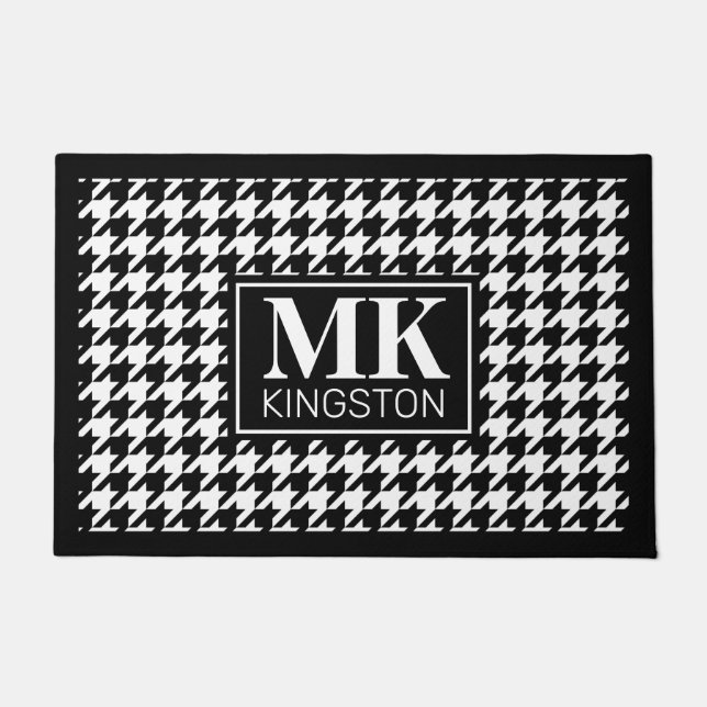 Personalized DM BW Houndstooth Doormat (Front)