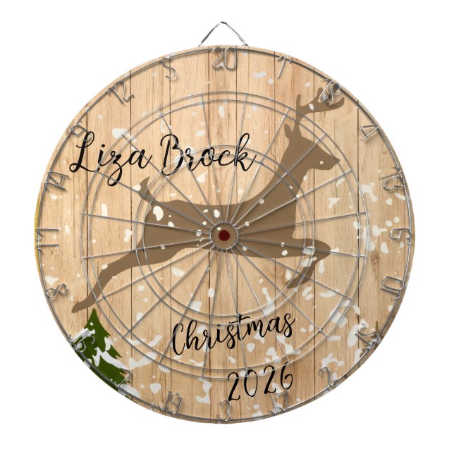 Personalized doe Christmas bauble wooden backgroun Dartboard (Front)