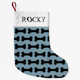 Personalized Dog Bone Pattern Dusty Blue Small Christmas Stocking