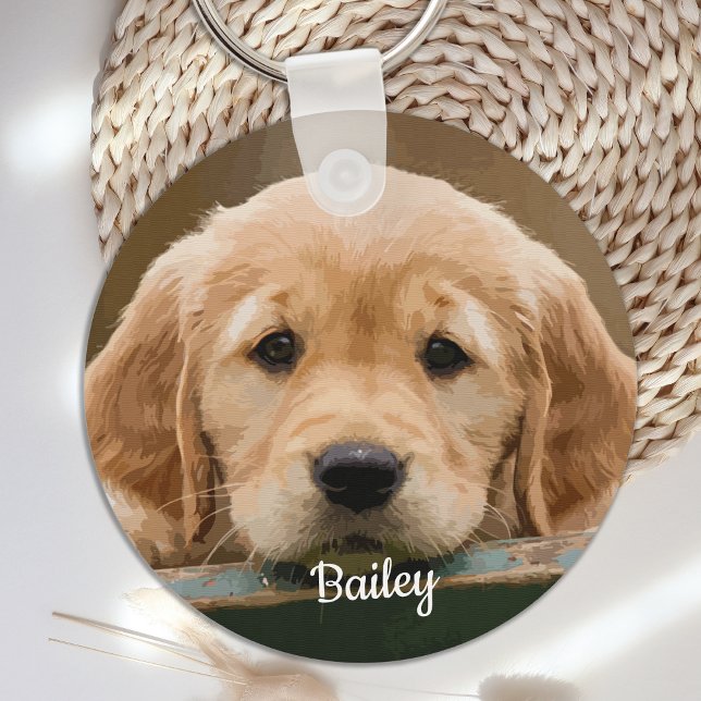 Personalized Dog Lover Simple Modern Pet Photo Key Ring (Creator Uploaded)