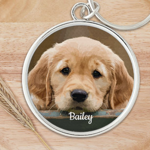Personalized Dog Lover Simple Photo Pet Memorial Key Ring