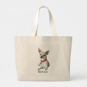 Personalized Dog Photo Custom Pet Name Large Tote Bag