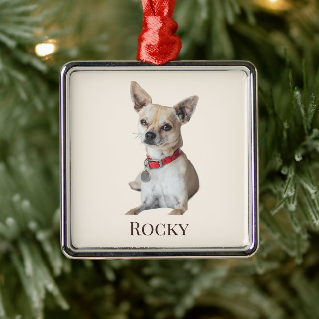 Personalized Dog Photo | Custom Pet Name  Metal Ornament (Tree)