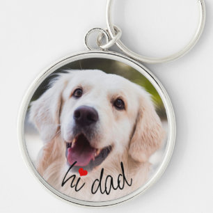 Personalized Dog Photo Love Heart Hi Dad Text Key Ring