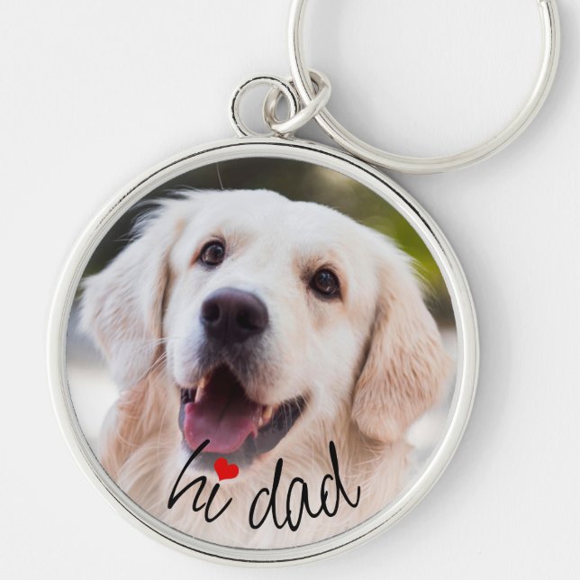 Personalized Dog Photo Love Heart Hi Dad Text Key Ring (Front)
