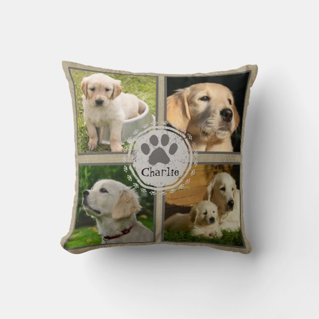 Personalized Dog Photo Pillow 4 Photos and Name (Front)