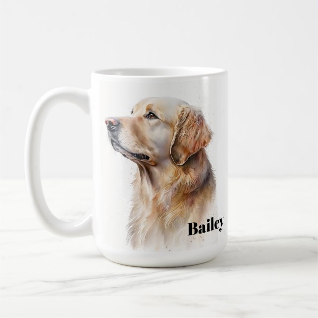 Personalized Dog Portrait Custom Pet Name  Coffee Mug (Left)
