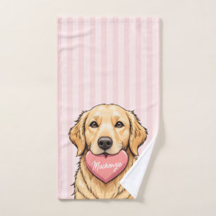 Personalized Dog with Pink Heart Hand Towel