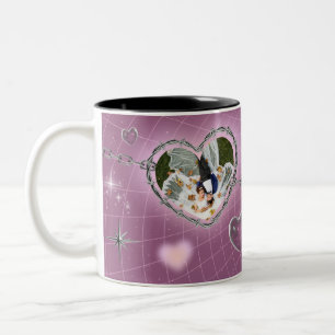 Personalized Double Heart Couple Photo Two-Tone Coffee Mug