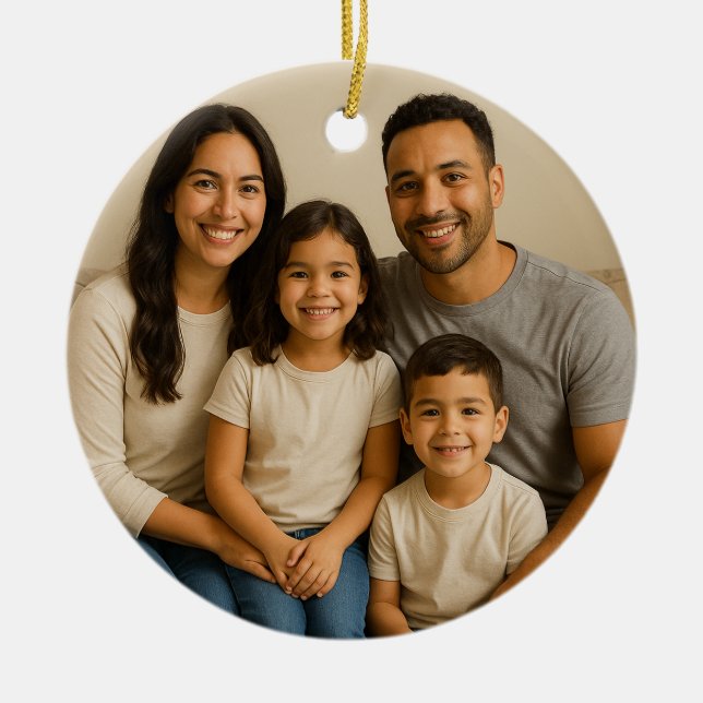 Personalized Double-Sided Family Photo Christmas Ceramic Ornament (Front)