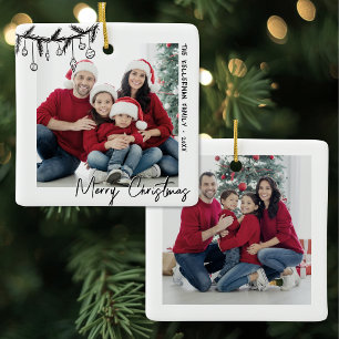 Personalized Double Sided Family Two Photo Ceramic Ornament