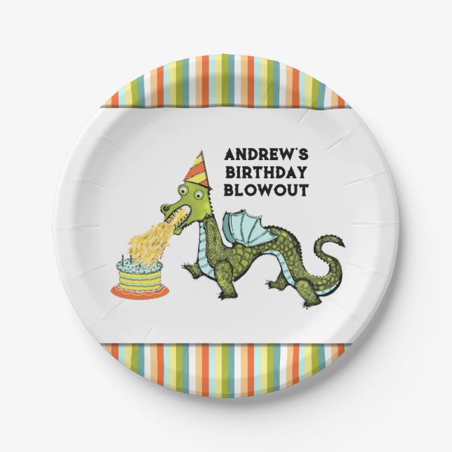 Personalized Dragon Birthday Party Paper Plate (Front)