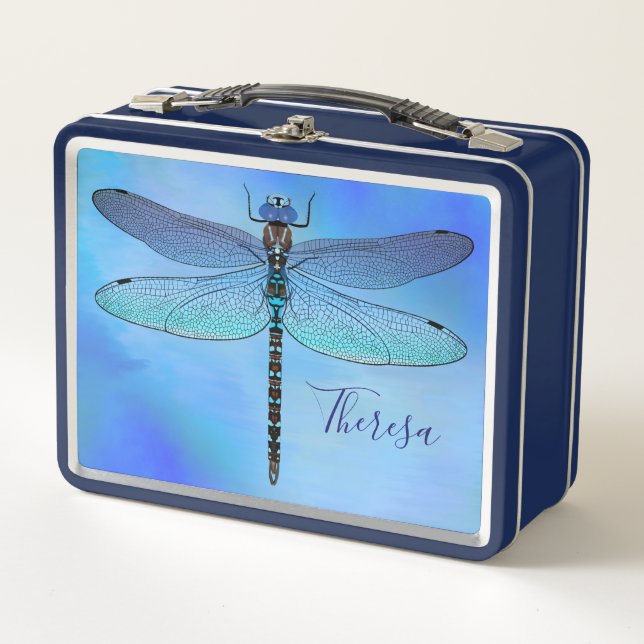 Personalized Dragonfly Navy Lunch Box (Front)