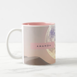 Personalized Dreamy Full Moon Over Desert  Two-Tone Coffee Mug