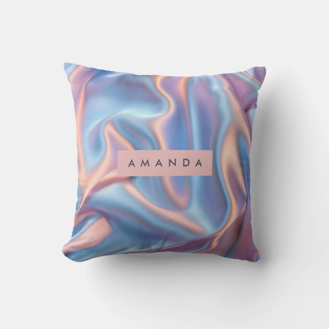 Personalized Dreamy Pastel Iridescent Satin Waves  Cushion (Front)