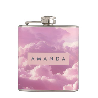 Personalized Dreamy Pastel Pink Cloud  Hip Flask