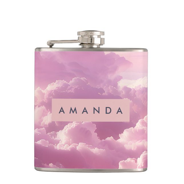 Personalized Dreamy Pastel Pink Cloud  Hip Flask (Front)