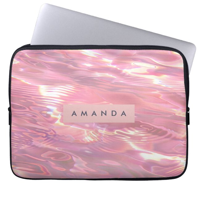 Personalized Dreamy Pastel Pink Water Laptop Sleeve (Front)