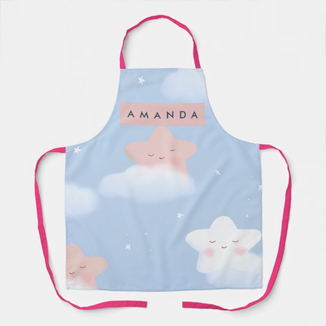 Personalized Dreamy Pastel Star and Cloud Pattern Apron (Front)