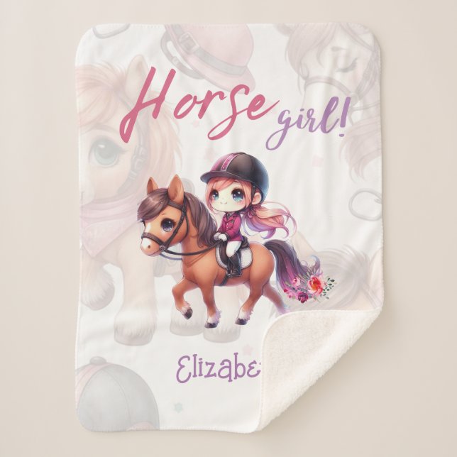 Personalized Dressage Rider Horse Girl  Sherpa Blanket (Front)