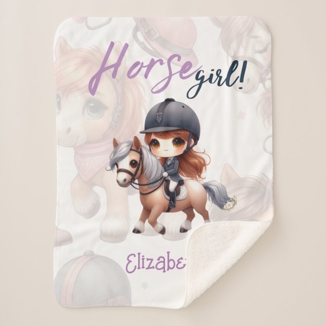 Personalized Dressage Rider Horse Girl  Sherpa Blanket (Front)
