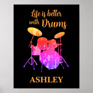 Personalized Drummer Art Drum Kit Drumming Music Poster