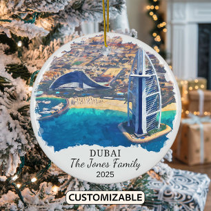Personalized Dubai Ornament, Travel Gift Ceramic Ornament