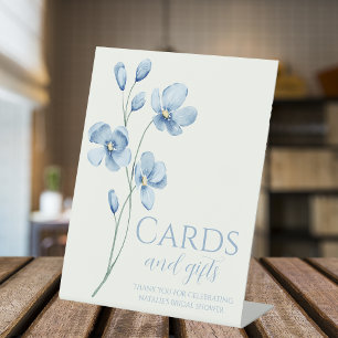 Personalized Dusty Blue Wildflower Bridal Shower Pedestal Sign