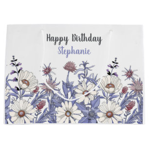 Personalized Dusty Blue  Wildflowers  Large Gift Bag