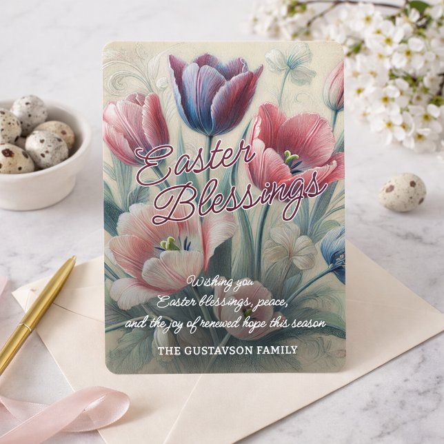 Personalized Easter Blessings Tulips Floral Card (Creator Uploaded)