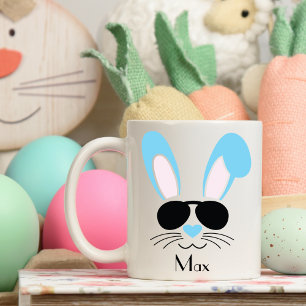 Personalized Easter Blue Boy Bunny With Sunglasses Coffee Mug