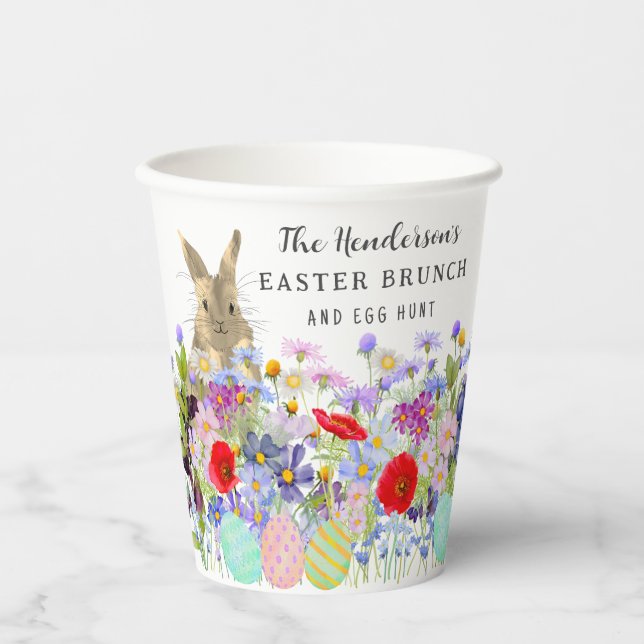 Personalized Easter Brunch Egg Hunt Bunny Floral Paper Cups (Front)