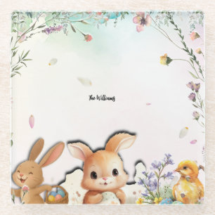 Personalized Easter Brunch Glass Square Coaster