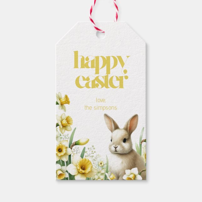 Personalized Easter Bunny Daffodil Favour Gift Tag (Front)