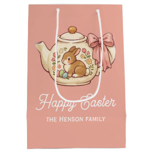 Personalized Easter Bunny Teapot Floral  Medium Gift Bag