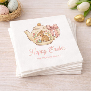Personalized Easter Bunny Teapot Floral Party Napkin