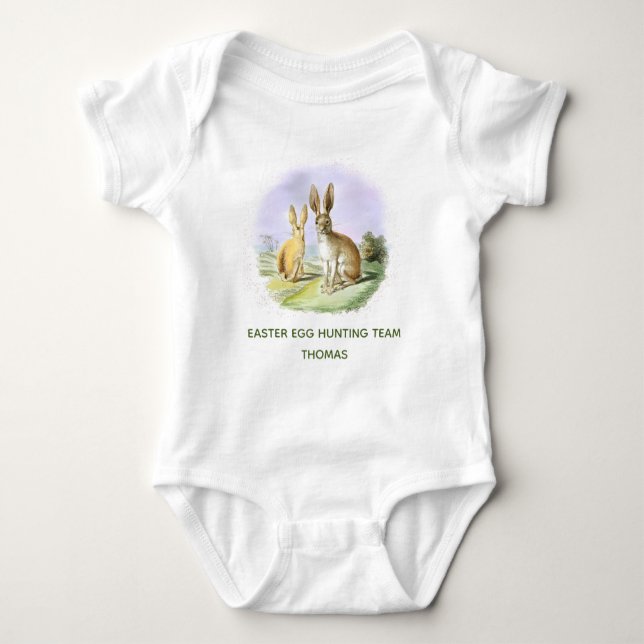 Personalized Easter Egg Hunting Team Bunny  Baby Bodysuit (Front)