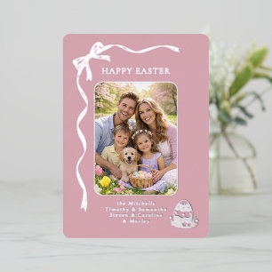 Personalized Easter Family Photo Silver Ribbon Bow Foil Holiday Card
