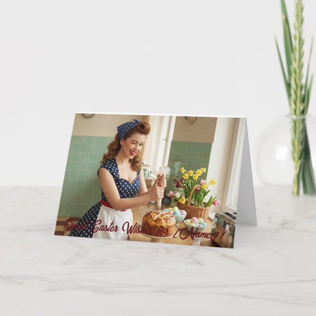 Personalized Easter Pin-Up Retro Greeting Card (Front)