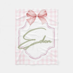 Personalized Eden Baby Girl Nursery Bow&Gingham Fleece Blanket