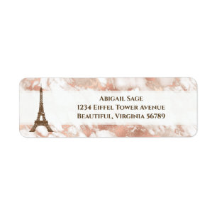 Personalized Eiffel Tower White, Rose Gold Marble Return Address Label