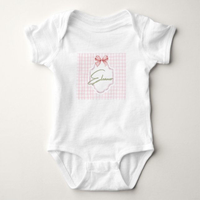 Personalized Eleanor Baby Girl Nursery Gingham  Baby Bodysuit (Front)