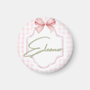 Personalized Eleanor Baby Girl Nursery Gingham Magnet