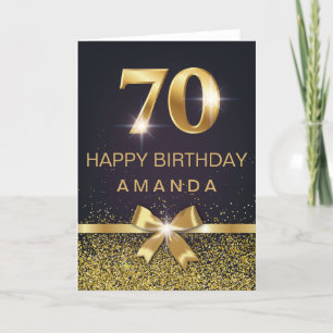 Personalized Elegant 70th Birthday Gold Glitter Card
