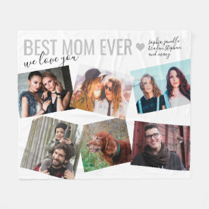 Personalized Elegant Best Mom Ever 6 Photo Fleece Blanket