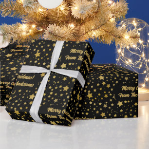 Personalized Elegant Black Gold Stars Christmas  Wrapping Paper