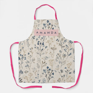 Personalized Elegant Blue & Beige Wildflower Apron
