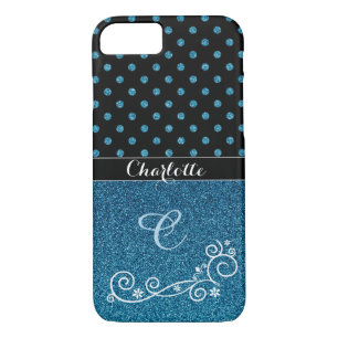 Personalized Elegant Blue Glitter Monogram Name iPhone 8/7 Case