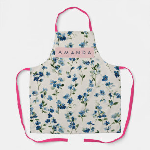 Personalized Elegant Blue Wildflower Design  Apron